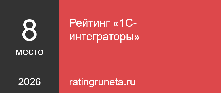 Рейтинг Рунета: 1С-интеграторы 2026 — 8 место Рейтинг Рунета: 1С-интеграторы 2026 — 8 место